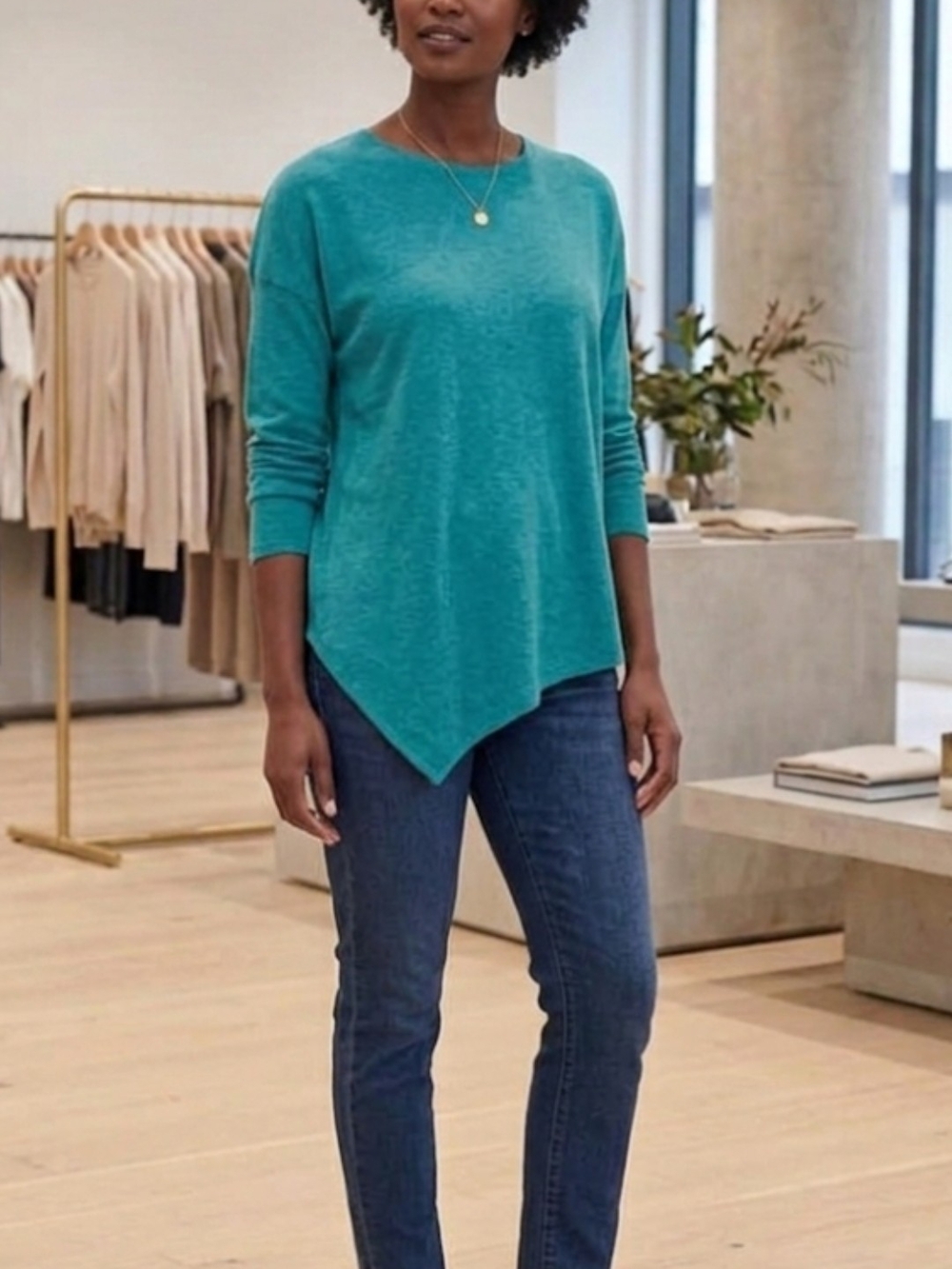 Soft Surroundings Teal Turquoise Relaxed Casual Lounge Point Hem Long Sleeve Top